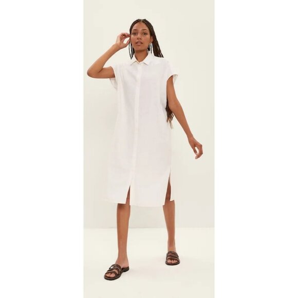 Frank And Oak Midi Linen Commuter Dress Button Down Oversized Shirt Relaxed Fit - Picture 14 of 15